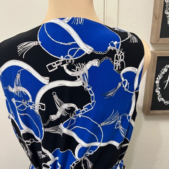 Ralph Lauren Equestrian Status Print Wrap Look Maxi Dress Stretch Knit Blue 14 - Picture 7 of 10